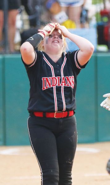 Fort White outfielder Gracie Clemons reacts after making the final out of the Class 1A state championship game against Jay at Legend Way Ballfields on May 25 in Clermont. The Royals won 6-5, holding on after the Indians loaded the bases with two outs in the seventh inning. (Morgan McMullen | Lake City [Florida] Reporter)