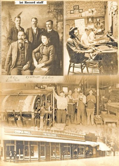 Old photos from the Roswell Daily Record’s earliest years, around 1890.
At the top left is the first staff (left to right). Seated: Lucius Dill and Jennie Lea. Standing: Publisher Joe Lea, C.J. McDougall and C.E. Bull. Old photos from the Roswell Daily Record’s earliest years, around 1890.
At the top left is the first staff (left to right). Seated: Lucius Dill and Jennie Lea. Standing: Publisher Joe Lea, C.J. McDougall and C.E. Bull.