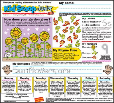 Publish Kid Scoop Junior, a half-page weekly feature with fun reading and math activities for the whole week. Take a look!