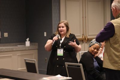 Hannah Spaar, editor, The Odessan of Odessa, Missouri, shares an idea during the Great Idea Exchange.